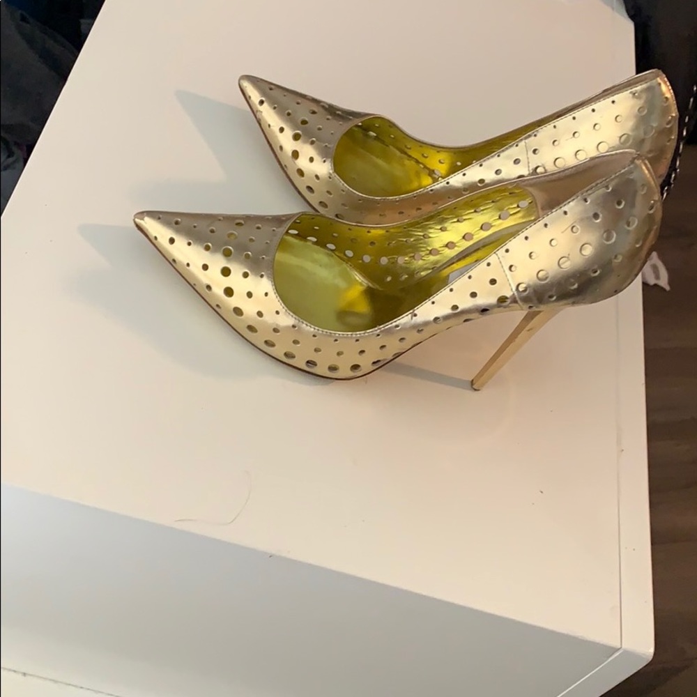 Jimmy Choo perforated gold pumps